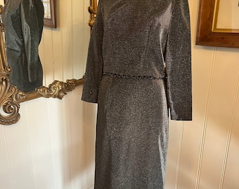 1960s Silver Lurex Maxi Skirt and Top Set, UK 12