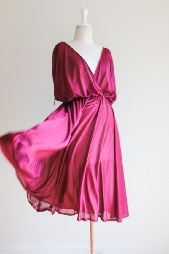 magenta satin jersey dress 1970s Fuchsia & Bolero Set 33-34 in.