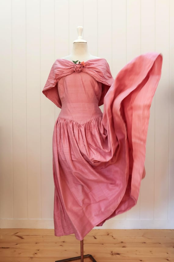 pink silk dress vintage 1930s Sheer Chiffon low Hem Length The dreamiest fairy dress has