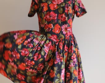 Laura Ashley 80s dress in lavish russet florals UK6