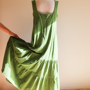 Vintage Laura Ashley 70s Green Pin Cord Maxi Dress | Apple Green | Square Neck |Ruffle Skirt |Low Back | Garden Party Summer UK 12