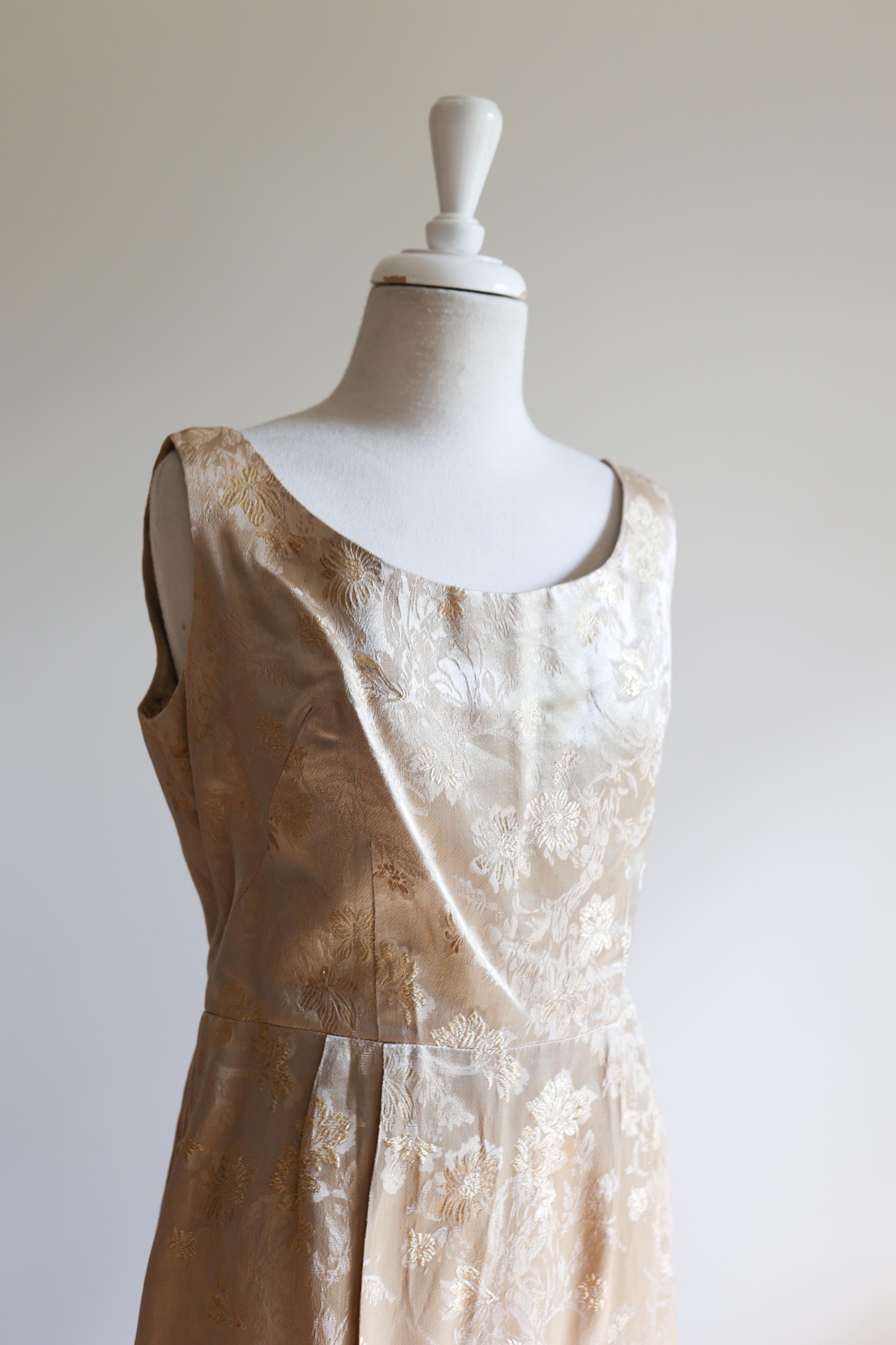 Vintage Gold Silk Brocade Gown with Jacket | 60s Formal Dress