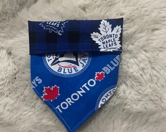 Blue Jays/Maple Leafs Reversible Dog Bandana: Toronto Baseball and Hockey Pet Gear