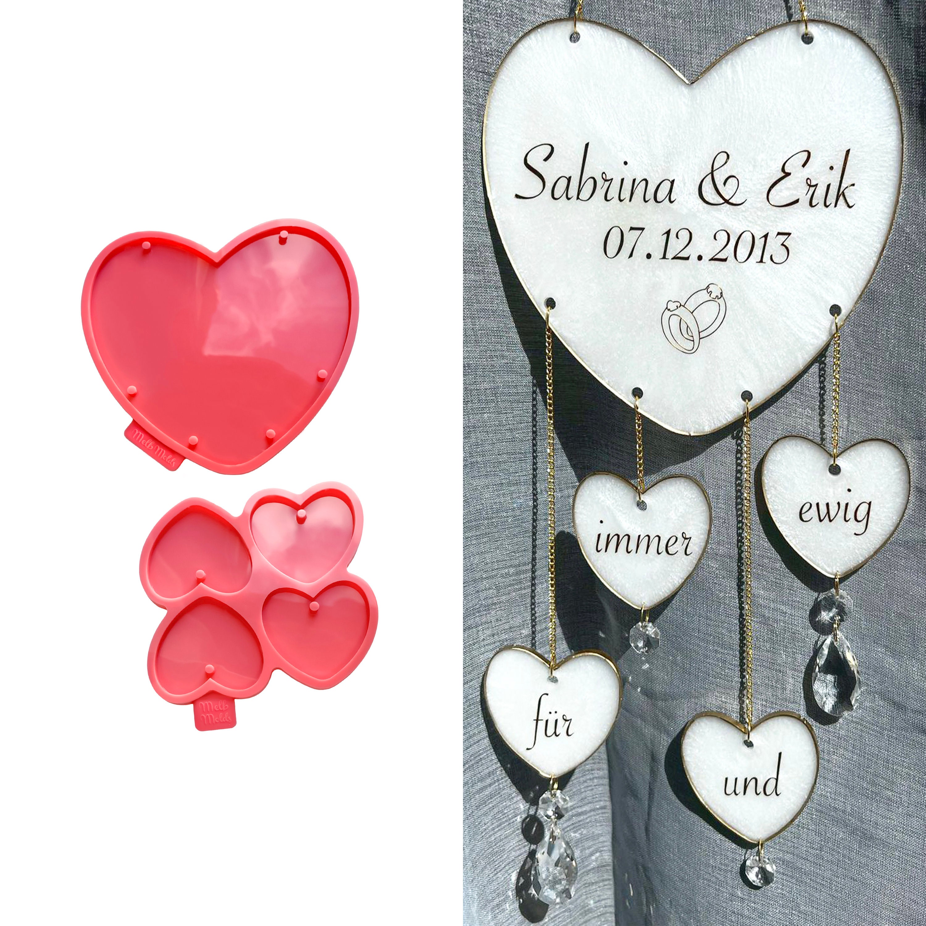 2pcs Big Heart Shape Silicone Mold Large Love Heart Keychain Charms Epoxy  Resin Molds Casting Molds With Hole For Diy Crafts