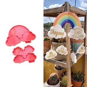 Rainbow Cloud Baby Shower Epoxy Resin Silicone Mold, Hollowed, Rainbow Home Decoration, Colorful Hanging Silicone Mold, Rainbow Door Plaque