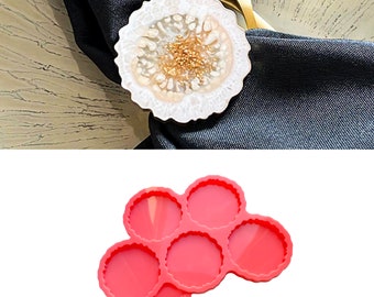 Five Geode Epoxy Resin Casting Silicone Mold, Ø 6cm / 2.4", Wedding Souvenirs Napkin Ring Mold, Irregular Magnet, Geodic Car Pendant Mold