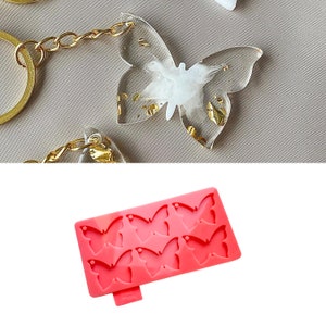 Molde de silicona para llavero y aretes de seis mariposas, molde de fundición de resina epoxi, molde de silicona lindo