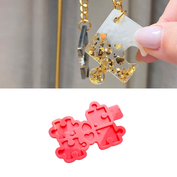 Puzzle Keychain Pendant Epoxy Resin Silicone Mold, Gift Silicone Mold, Interlocking LOVE Keychain Mold, Cute Heart Silicone Mold