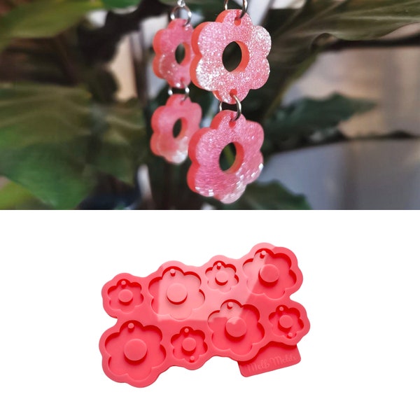 Moule en silicone pour boucles d'oreilles fleur, moule en résine 6 pétales pour porte-clés | Porte-clés fleur bricolage, boucle d'oreille, pendentif en deux tailles | Moule en silicone floral