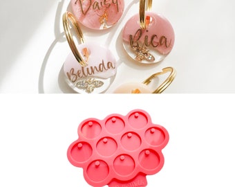 10 Mini stampi rotondi per portachiavi, nome, targhetta per cani e gatti / 2,5 cm / 1" / Stampo in silicone per targhette circolari / Stampo per colata in resina rotonda di alta qualità per targhette per animali domestici