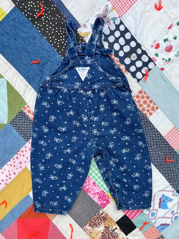 Vintage 90s Oshkosh Denim Overalls Flowers Kids 1… - image 3