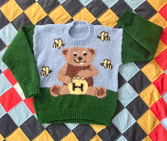 Vintage 80s Honey Bear Hand Knit Sweater Kids 5/6 