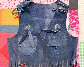 Vintage 50’s Blue suede leather vest kids 2/3T cowboy cowgirl