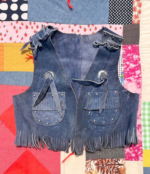 Vintage 50’s Blue suede leather vest kids 2/3T co… - image 1