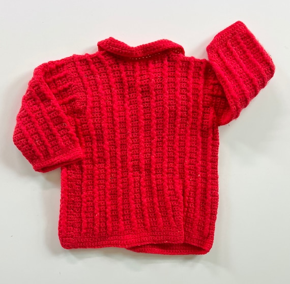 Vtg 70’s Handmade Crochet Sweater Kids 3/6M - image 3