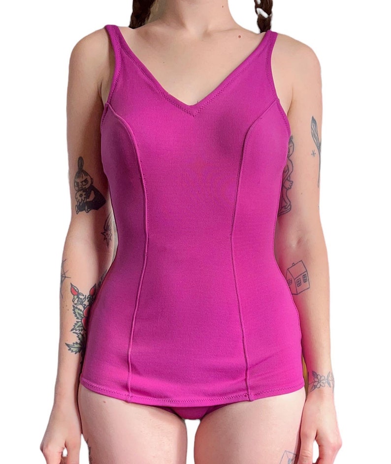 Vtg 60s Jantzen Hot Magenta One Piece Adult S image 2