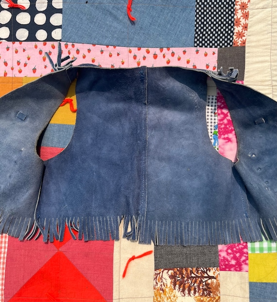 Vintage 50’s Blue suede leather vest kids 2/3T co… - image 5