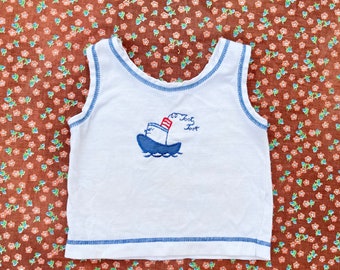 Vintage 70’s Tug Boat Tank Top Embroidered summer clothes lightweight cute 6/9M 80s
