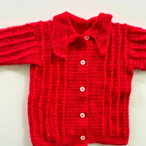 Vtg 70s Handmade Crochet Sweater Kids 3/6M image 2