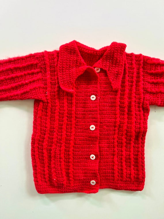 Vtg 70’s Handmade Crochet Sweater Kids 3/6M - image 2