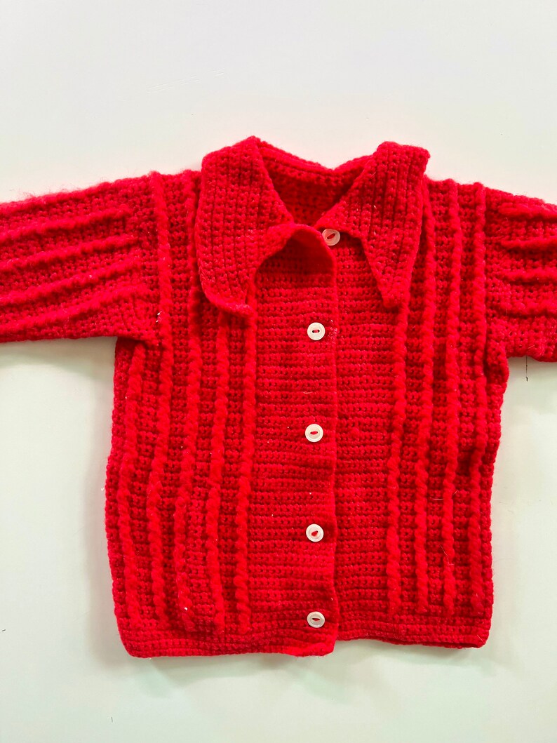 Vtg 70s Handmade Crochet Sweater Kids 3/6M image 2