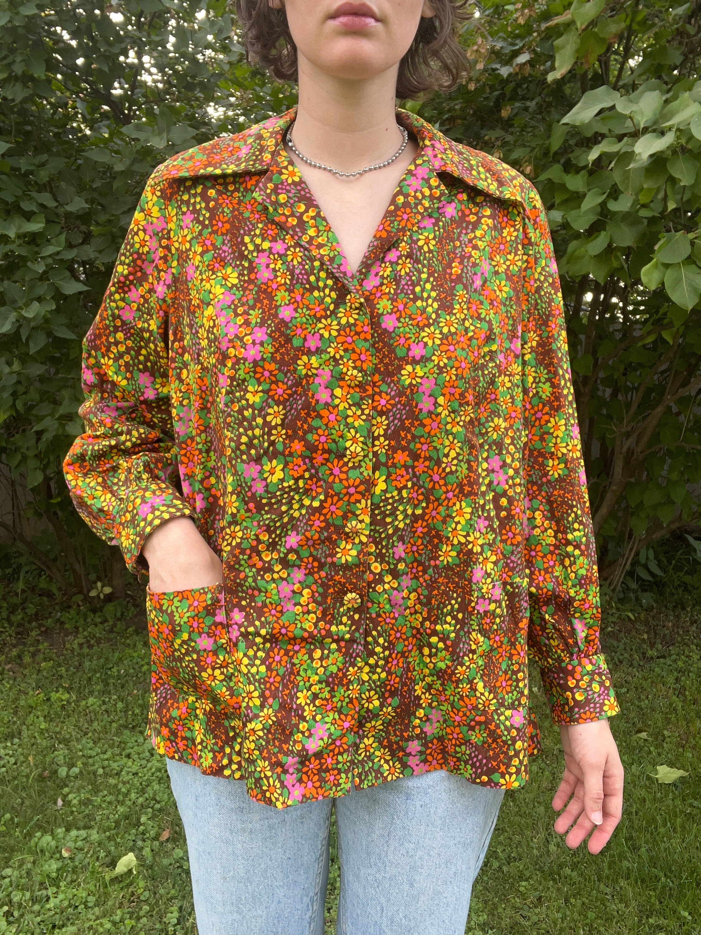 Vintage 70's Floral Button Down Blouse Adult M - Etsy
