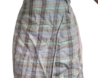 Y2K Linen Plaid Wrap Skirt Small Anne Taylor