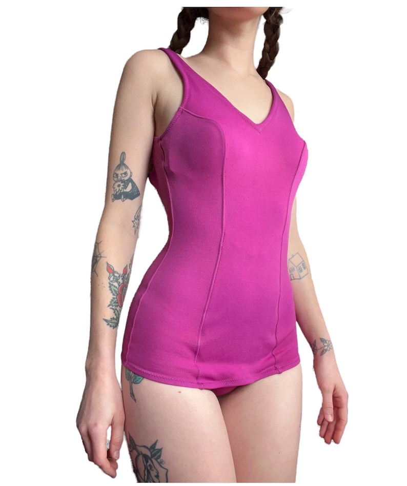 Vtg 60s Jantzen Hot Magenta One Piece Adult S image 1