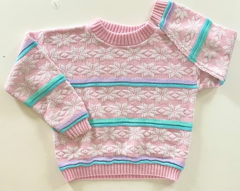 Vintage 90s Snowflakes Knit Sweater Kids 8/10