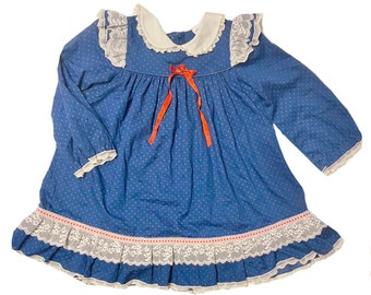 Vintage 70s Lace & Ribbons Kids Prairie Dress sz 5