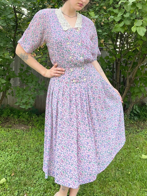 Vintage 70’s does 20s Floral Dress adult Small la… - image 3