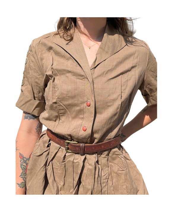 Vintage 50’s Chain Stitch Brown Shirt Dress Adult… - image 2