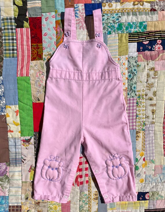 2/3T Vintage 80s Pink Teddy Bear Overalls Etsy