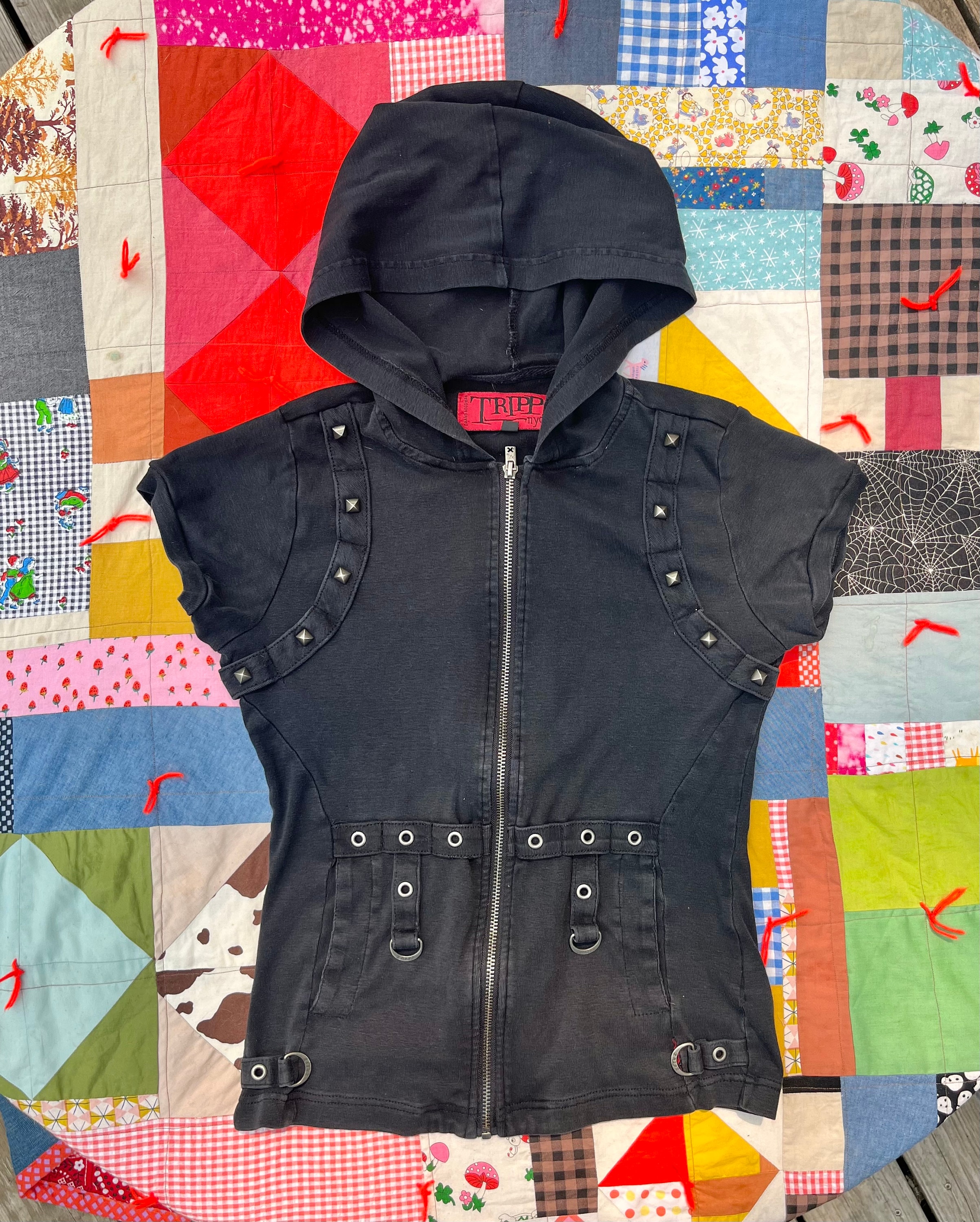 Vintage 90s /00s Tripp NYC Goth Short Sleeve Zip up Hoodie Vintage 90s /00s Tripp NYC Goth Short Sleeve Zip up Hoodie