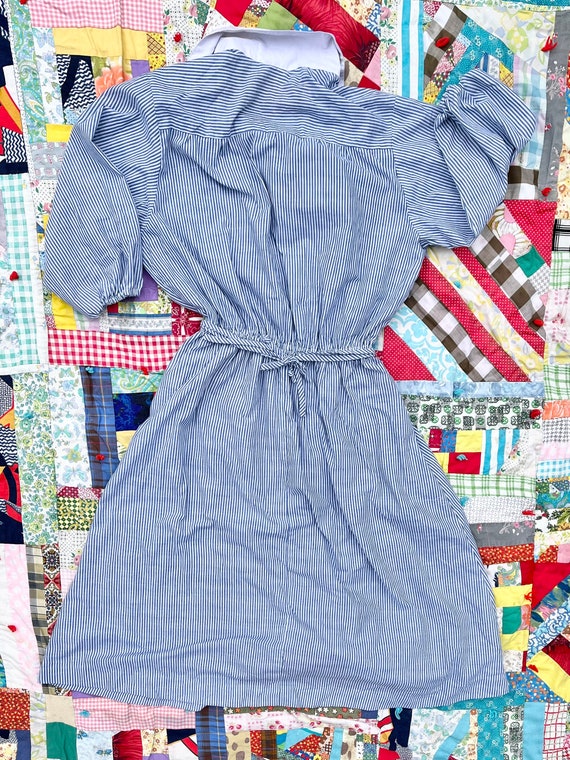 Vtg 70’s/80’s Blue & White Stripes Shirt Dress Ad… - image 7