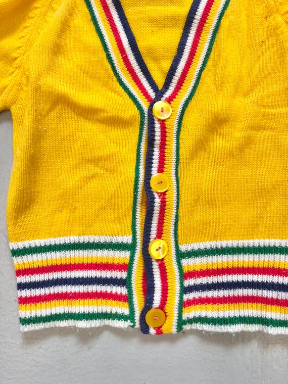 Vintage 80s Knit cardigan kids 6 v neck yellow - image 5