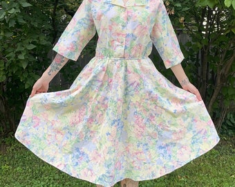 Vintage 80’s Soft Pastel Floral Dress Adult M/L