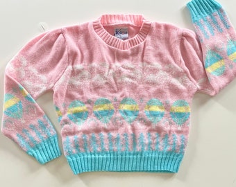 Vintage 80s Hot Air Balloon Knit Sweater Kids 8