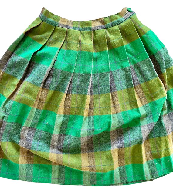 Vtg 50’s Green Plaid Pleated Skirt Adult XS - image 5