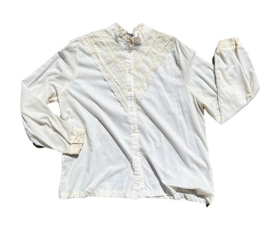 L Vtg 70’s/80’s Cream Puffy Lacey Blouse - image 3