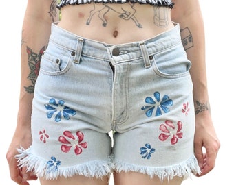 30”W Vintage 80’s Hand Painted Denim Levis Shorts