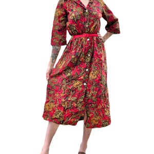 Vtg 60s Paisley Dress Adult M/S image 1