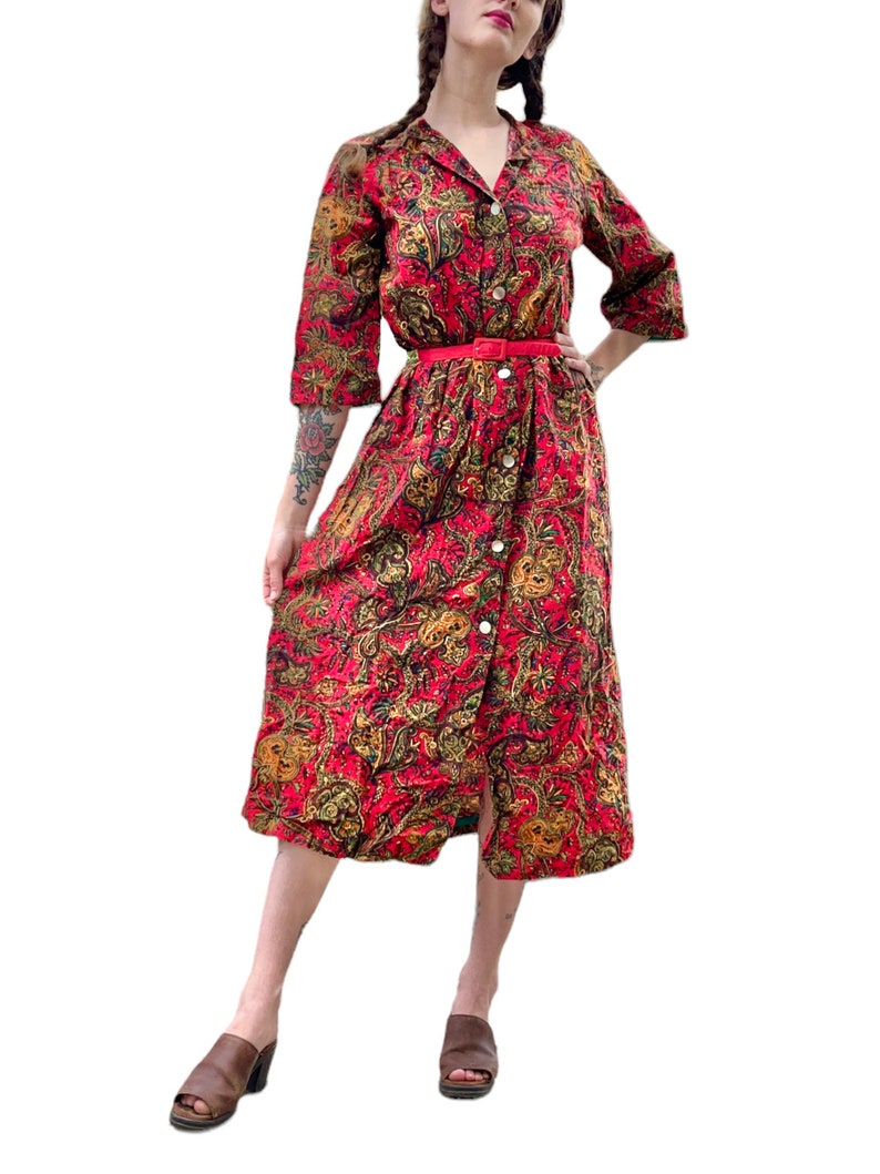 Vtg 60s Paisley Dress Adult M/S image 1