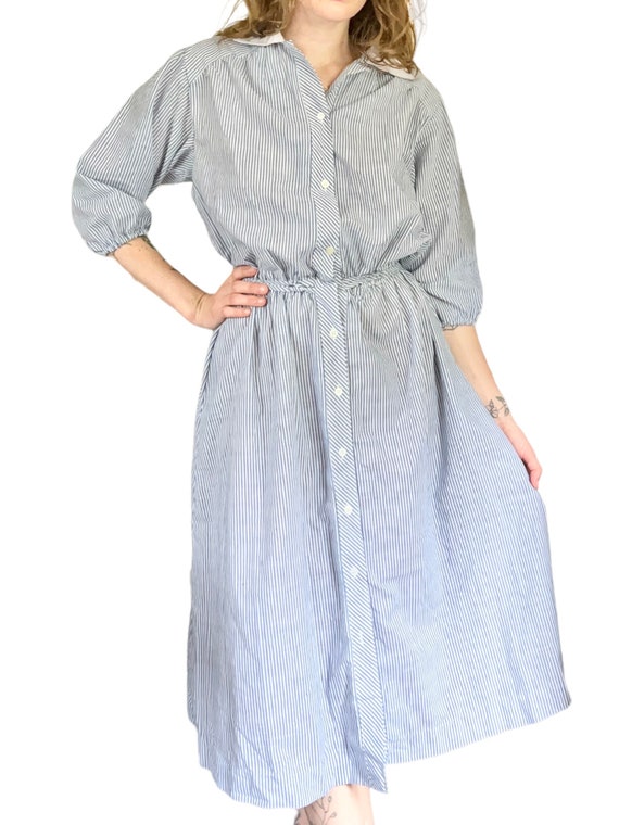 Vtg 70’s/80’s Blue & White Stripes Shirt Dress Ad… - image 2