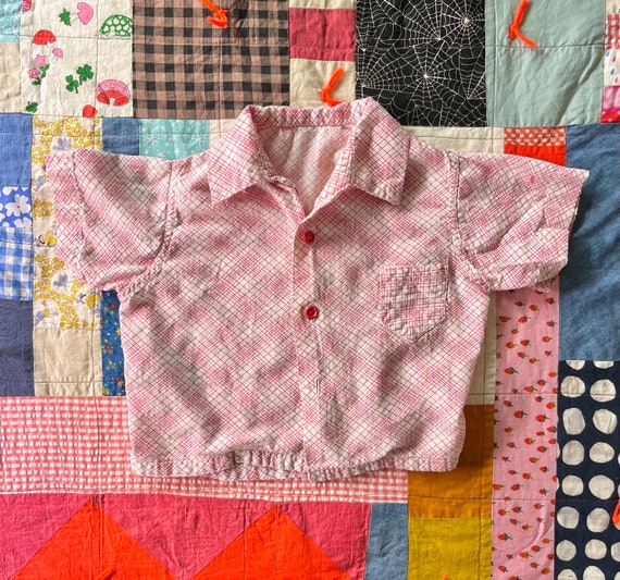 Vintage 40’s Cotton Button Down Shirt Kids 18M 12M - image 1