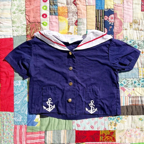 4T Vintage 60’s Sailor Blouse Embroidered - image 1