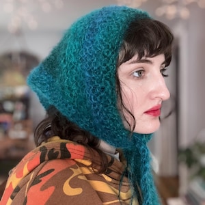 Hand Knit Mohair Babushka Scarf~ Bandana Kerchief