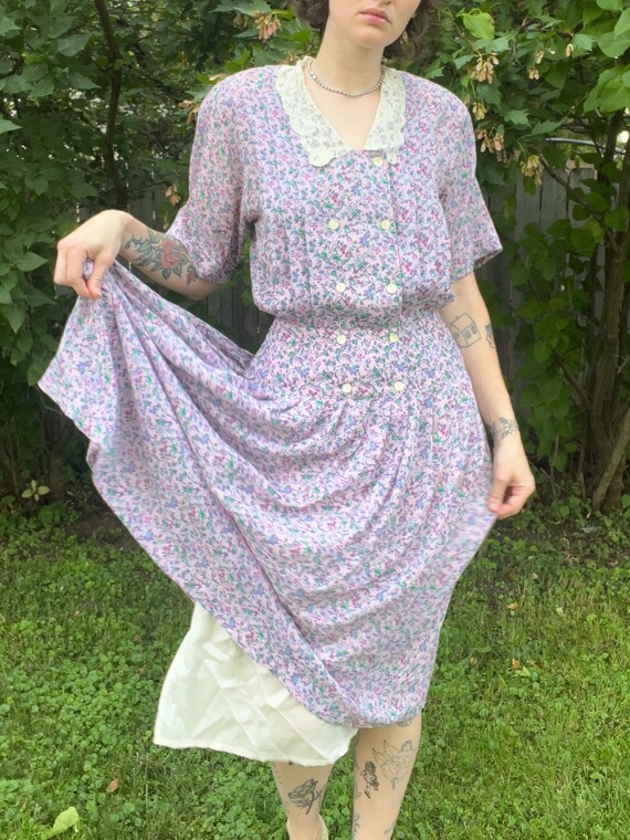 Vintage 70’s does 20s Floral Dress adult Small la… - image 2