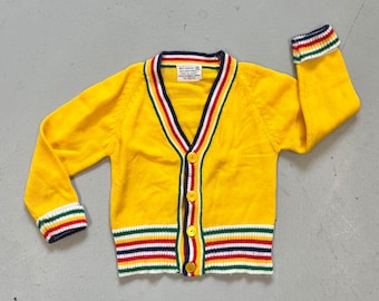 Vintage 80s Knit cardigan kids 6 v neck yellow