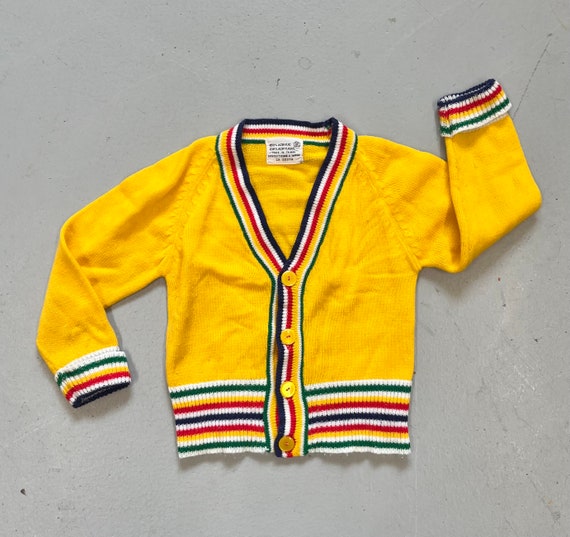 Vintage 80s Knit cardigan kids 6 v neck yellow - image 1